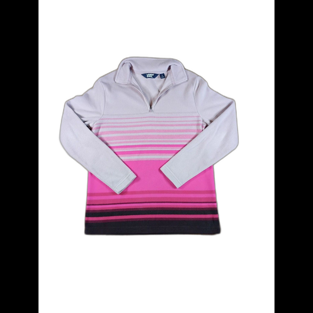 Lands End Fleece Quarter Zip Womens S Pink Stripe Pullover